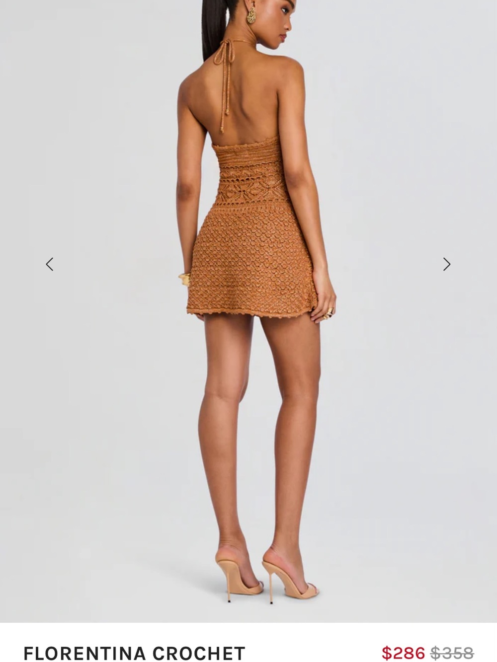 Retrofete Florentina Crochet Halter Mini Dress in Brown